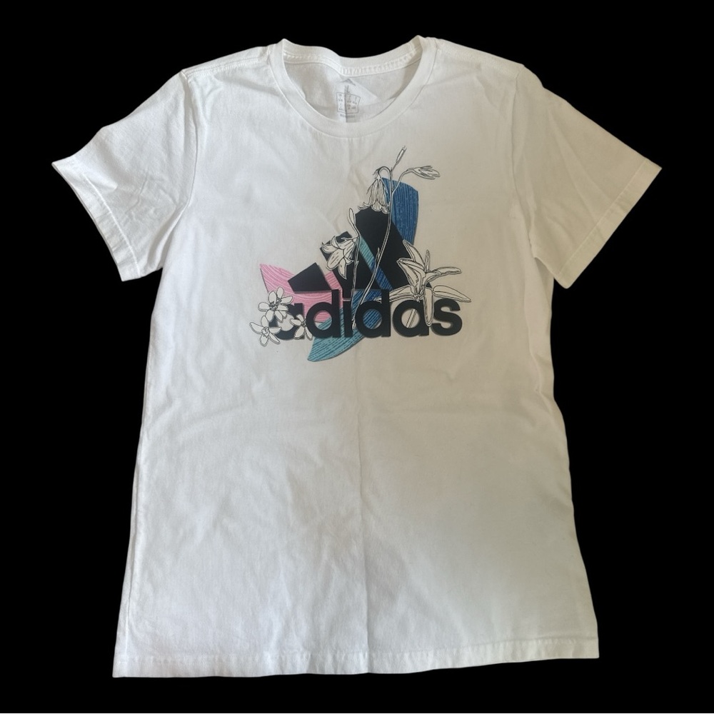 Adidas White Tee with Floral Graphic
